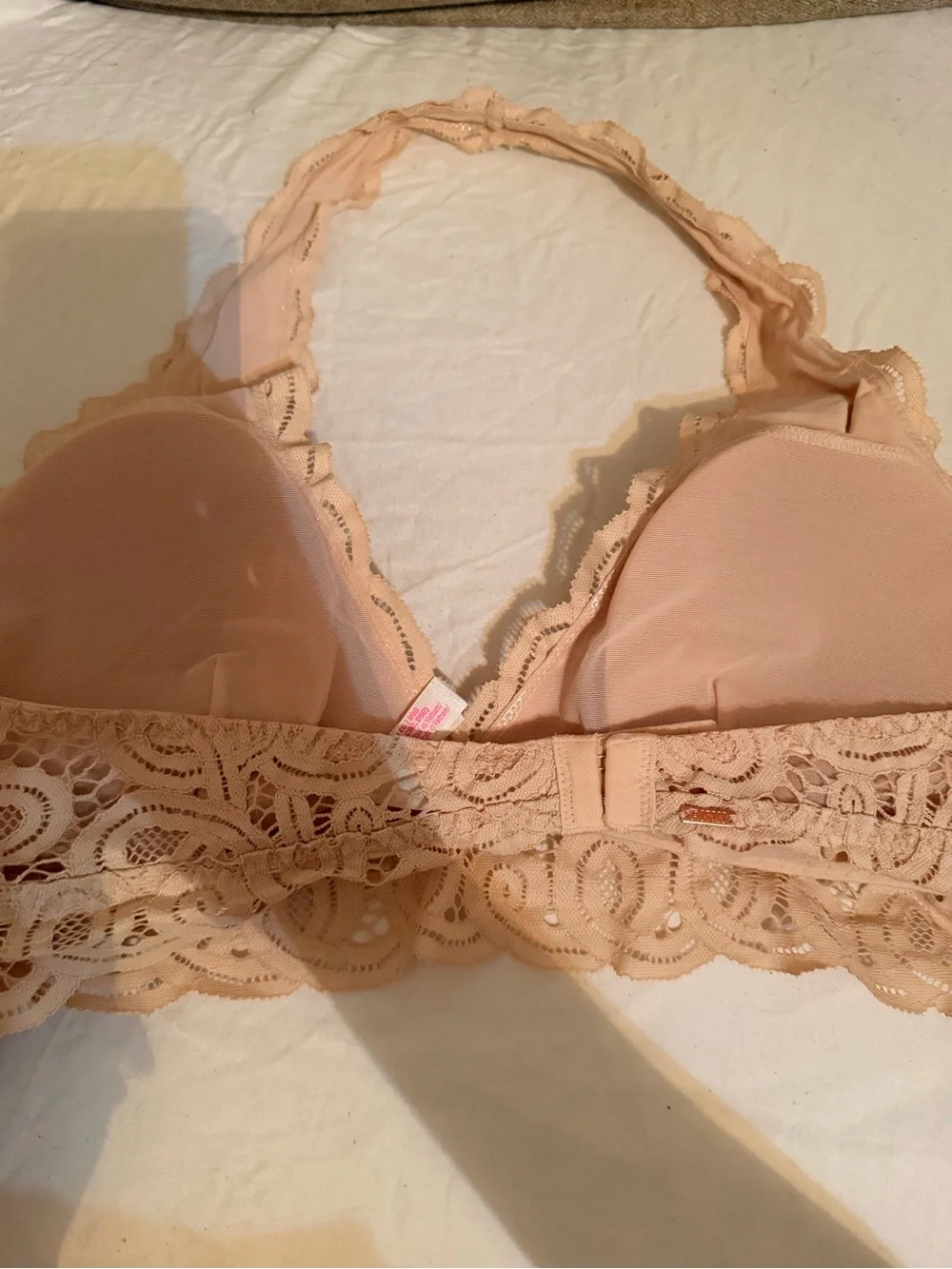 PINK Victoria's Secret Lace Halter Bralette - Nude Blush X-LARGE